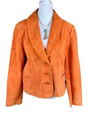 Bernardo Suede Jacket Blazer Orange Leather (M)